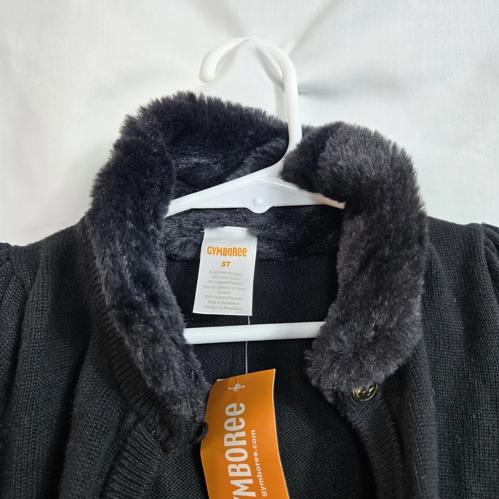 Gymboree Girl Black All Dressed Up Long Sleeve Faux Fur Dressy Knit Shrug 3T NWT